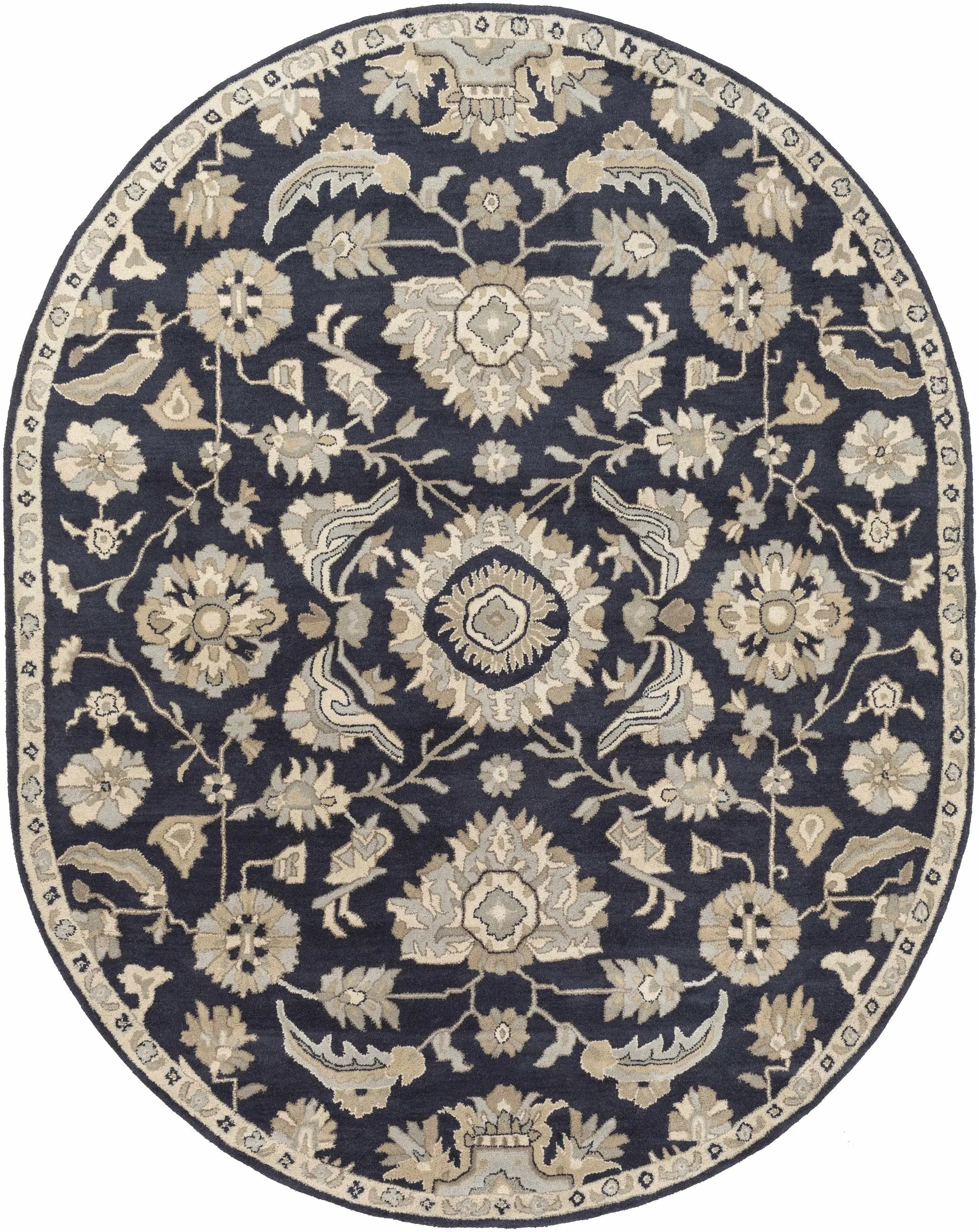 Caesar CAE-1164 Black Floral Wool Rug by Boutique Rugs