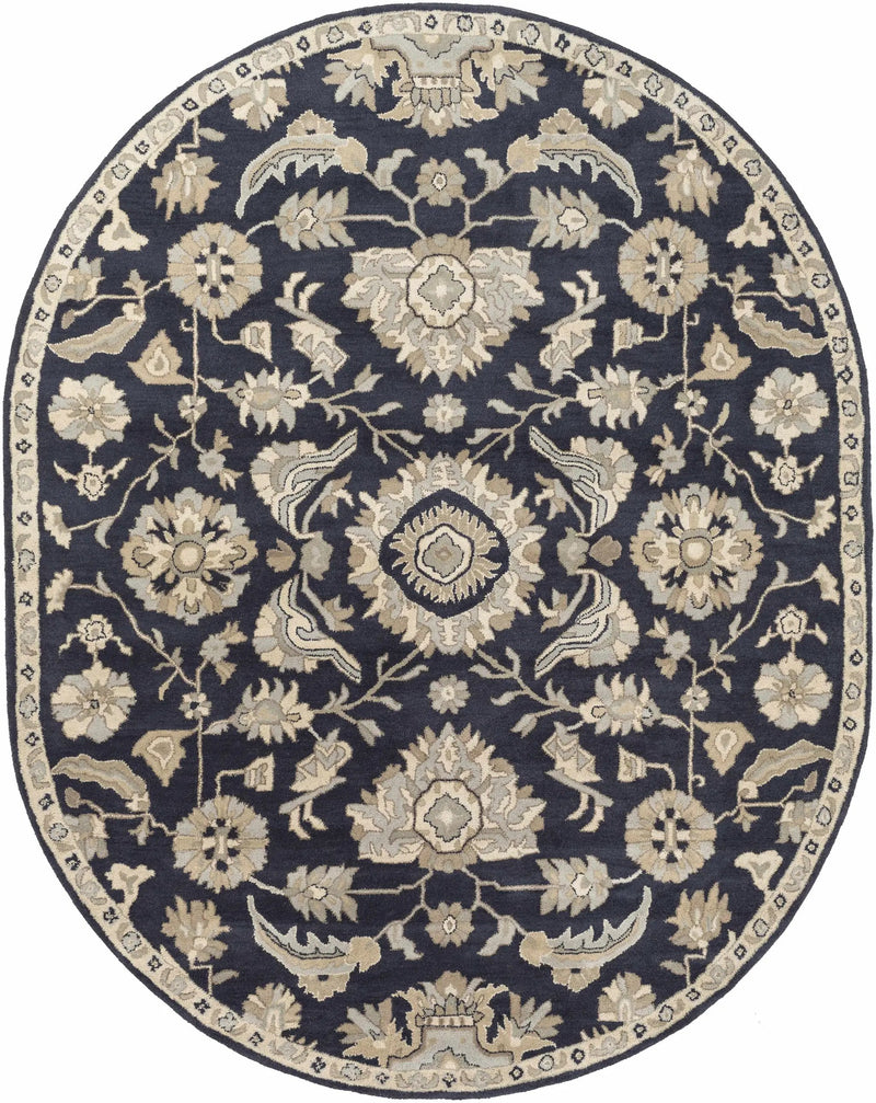 Caesar CAE-1164 Black Floral Wool Rug by Boutique Rugs