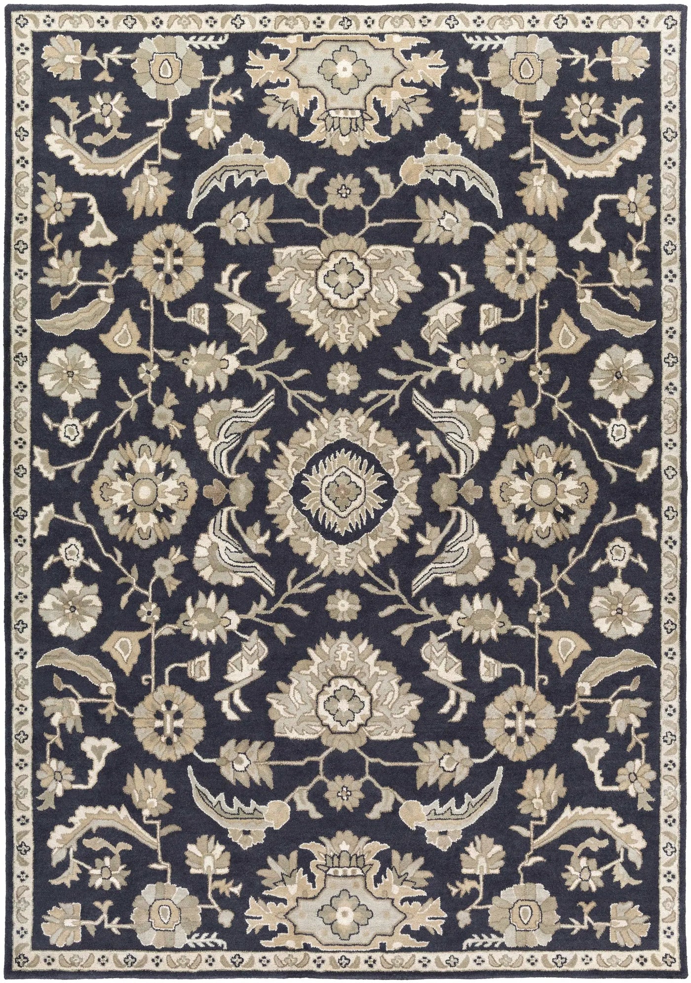 Caesar CAE-1164 Black Floral Wool Rug by Boutique Rugs