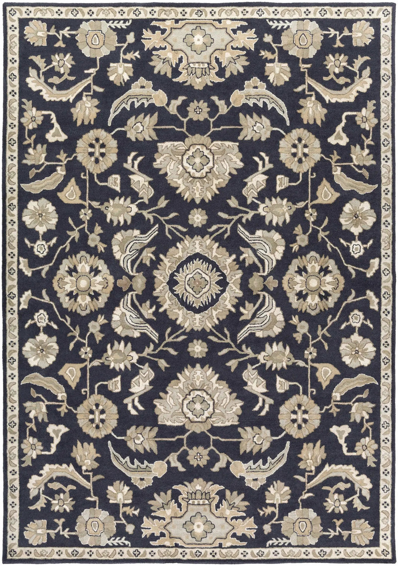 Caesar CAE-1164 Black Floral Wool Rug by Boutique Rugs