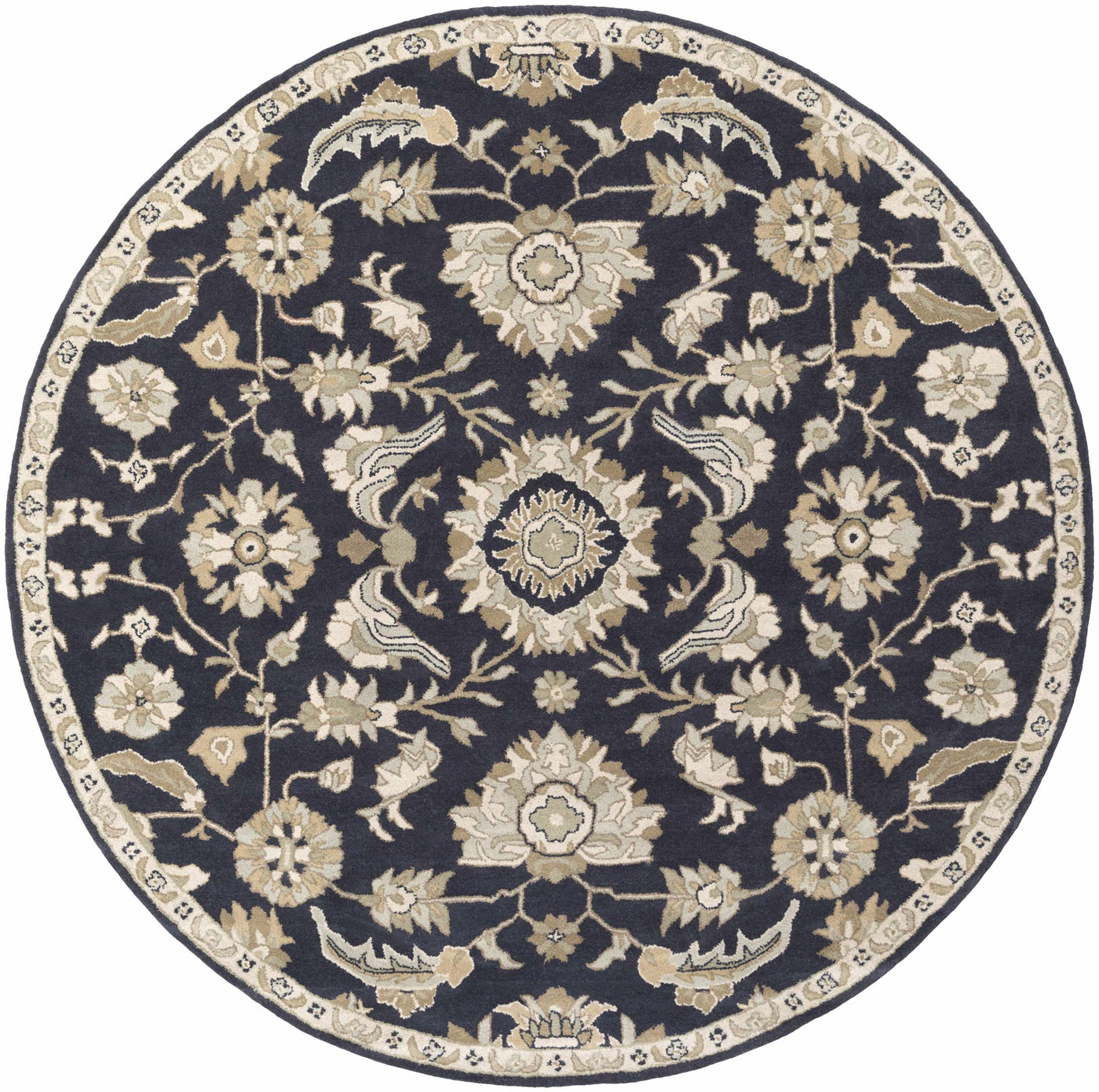Caesar CAE-1164 Black Floral Wool Rug by Boutique Rugs