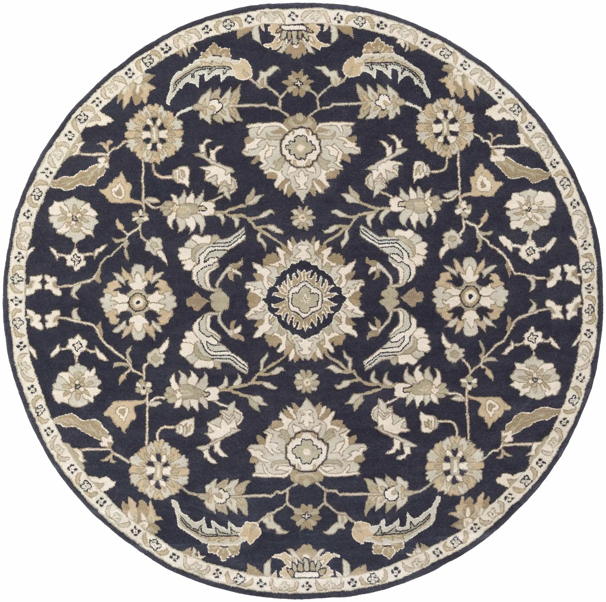 Caesar CAE-1164 Black Floral Wool Rug by Boutique Rugs