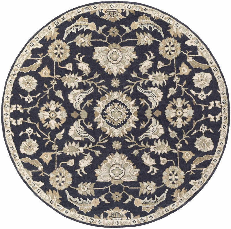 Caesar CAE-1164 Black Floral Wool Rug by Boutique Rugs