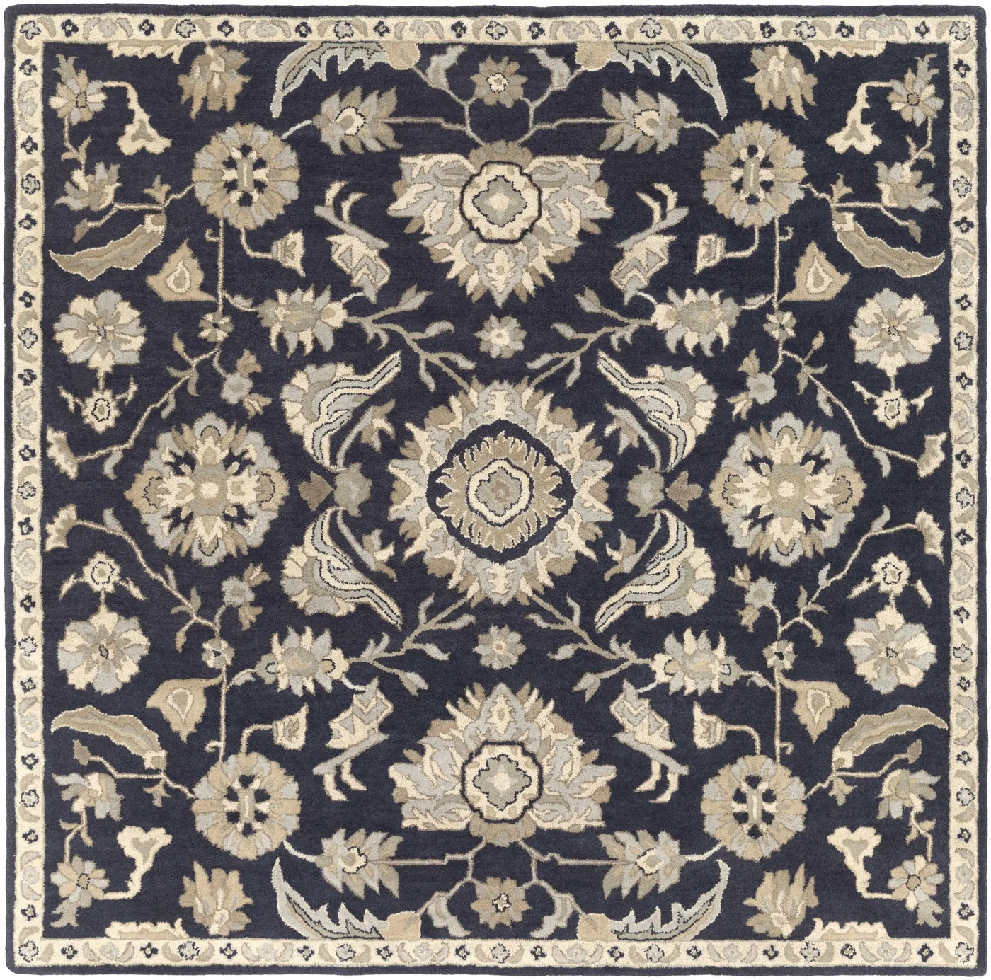 Caesar CAE-1164 Black Floral Wool Rug by Boutique Rugs