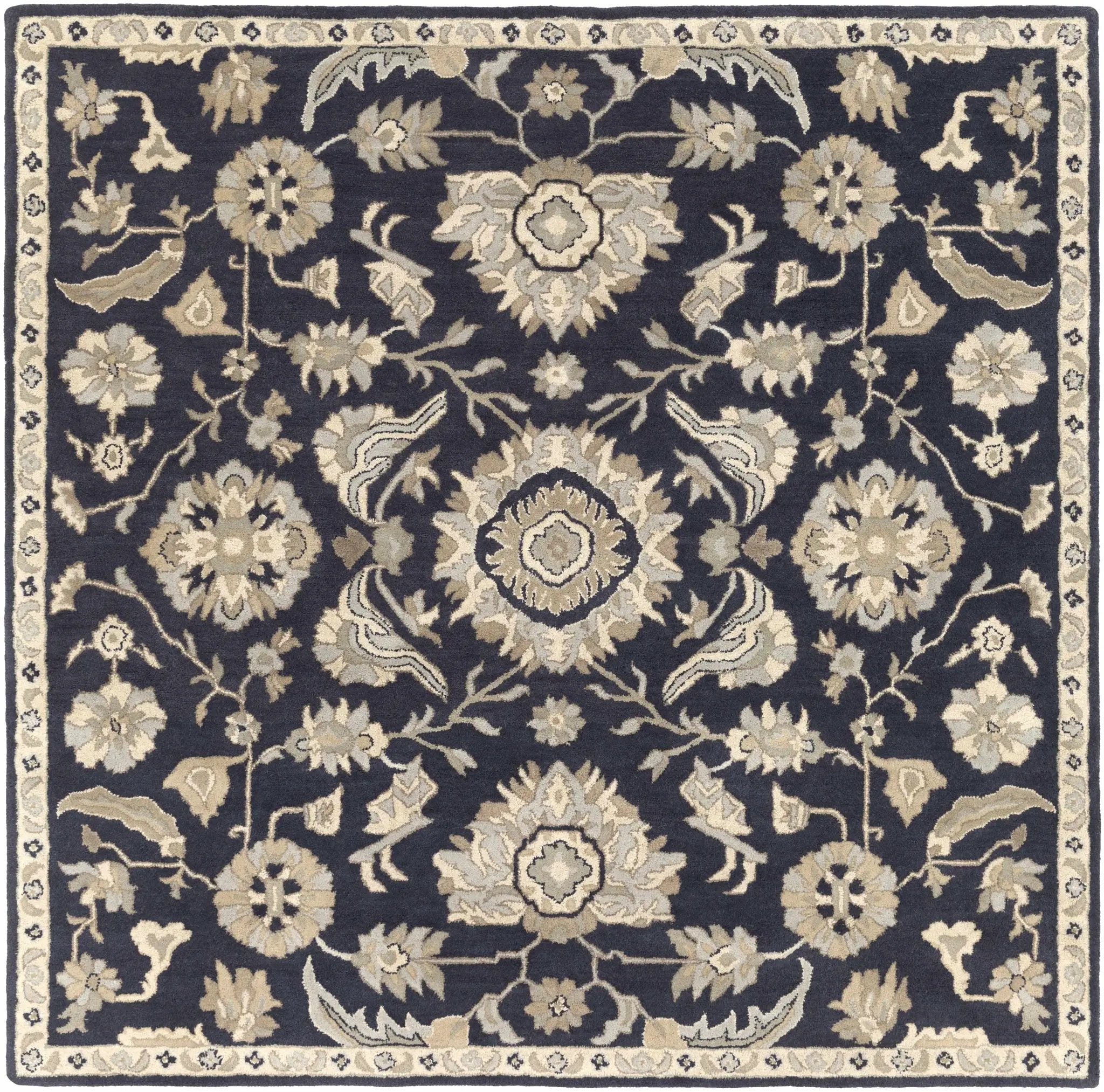 Caesar CAE-1164 Black Floral Wool Rug by Boutique Rugs