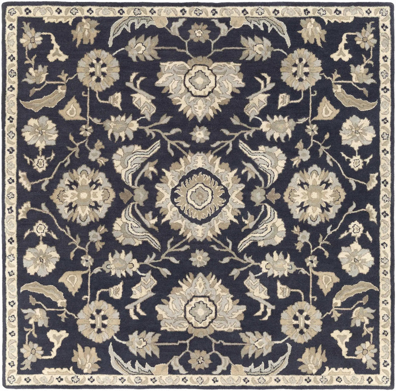 Caesar CAE-1164 Black Floral Wool Rug by Boutique Rugs