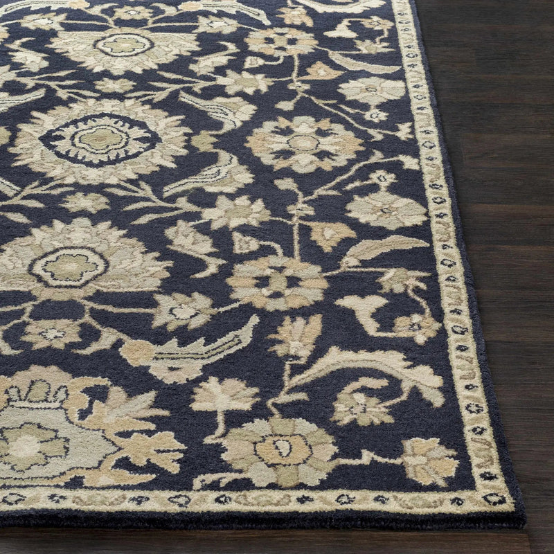 Caesar CAE-1164 Black Floral Wool Rug by Boutique Rugs