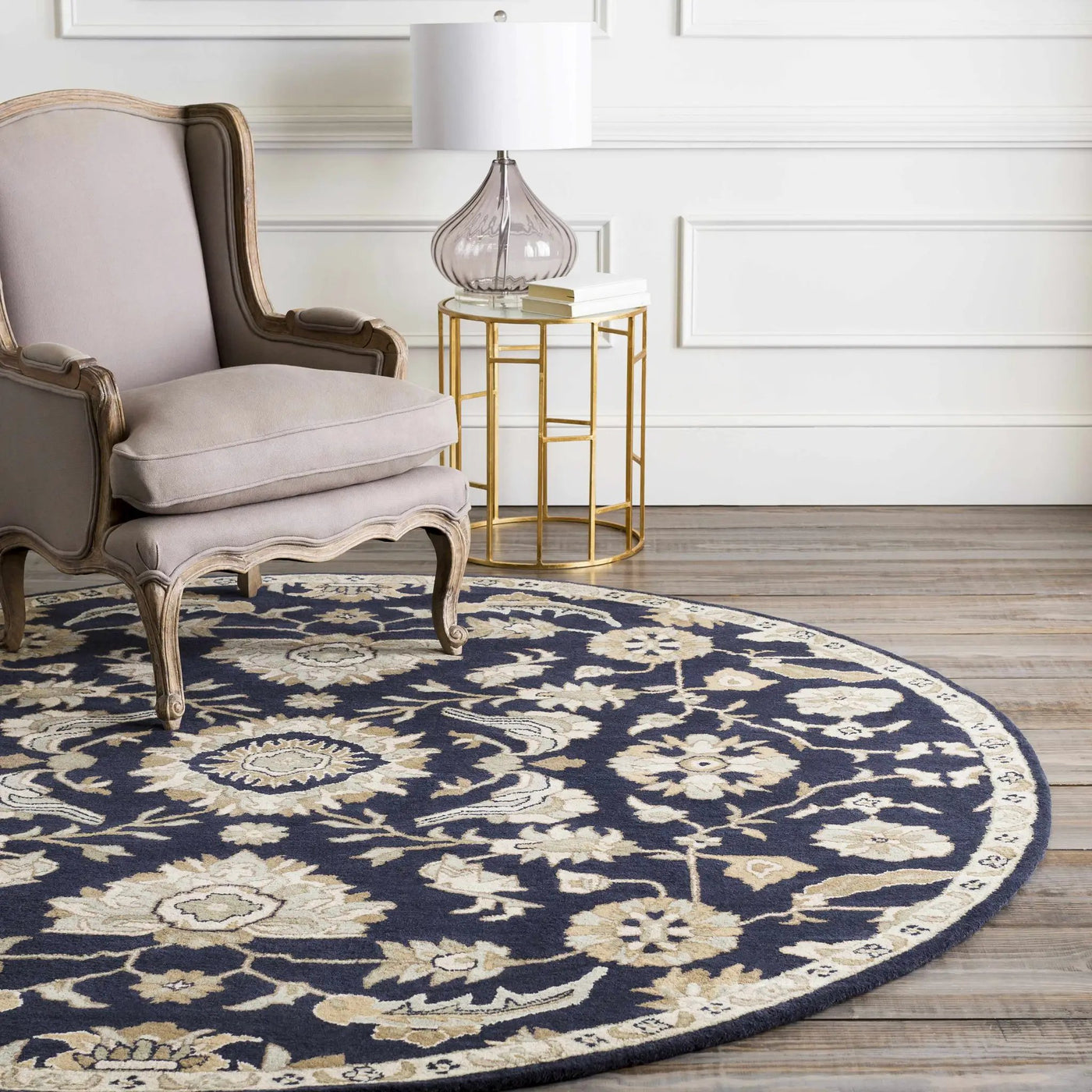 Caesar CAE-1164 Black Floral Wool Rug by Boutique Rugs