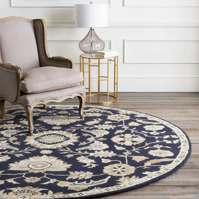 Caesar CAE-1164 Black Floral Wool Rug by Boutique Rugs