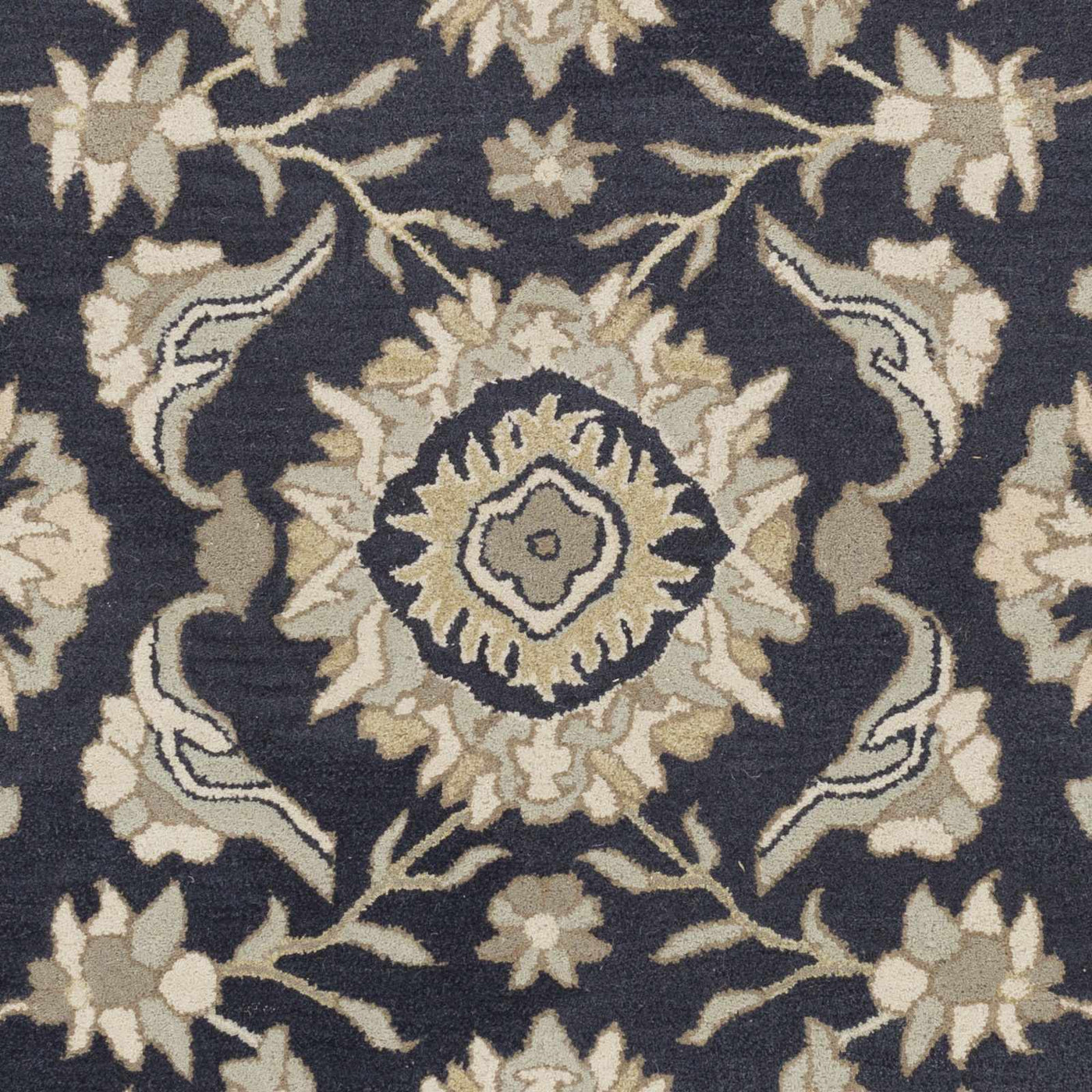 Caesar CAE-1164 Black Floral Wool Rug by Boutique Rugs
