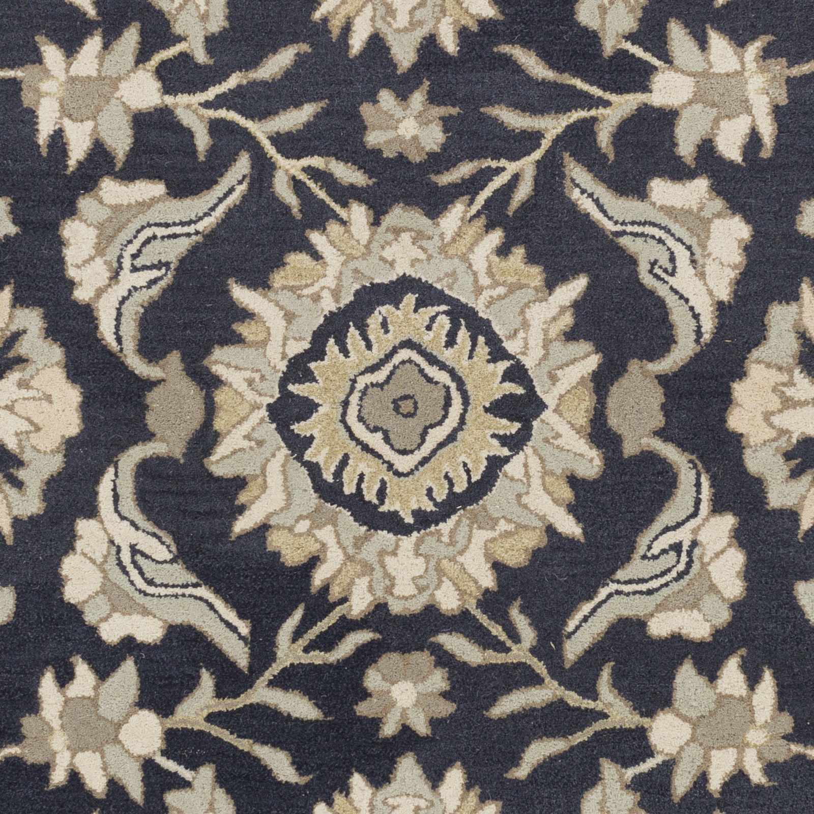 Caesar CAE-1164 Black Floral Wool Rug by Boutique Rugs
