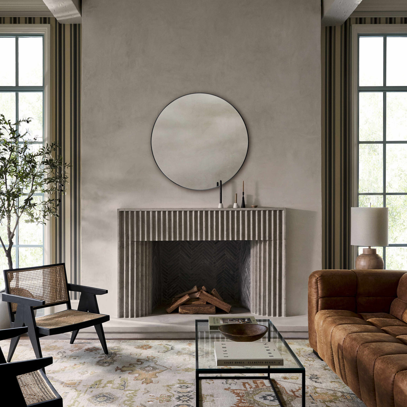 Round Mirror with Black Aluminum Frame by Boutique Rugs