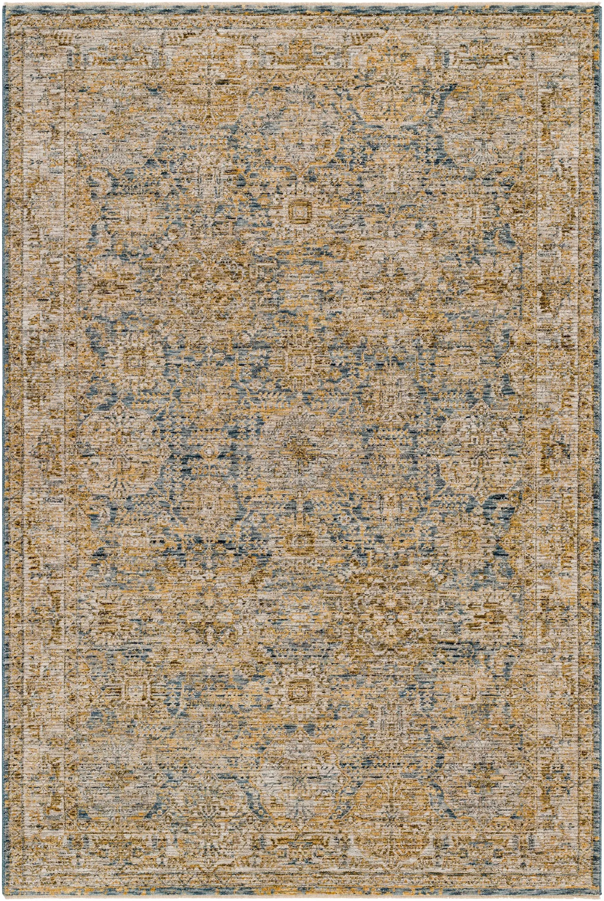 Ange Cream & Blue Rich Textured Rug by Boutique Rugs