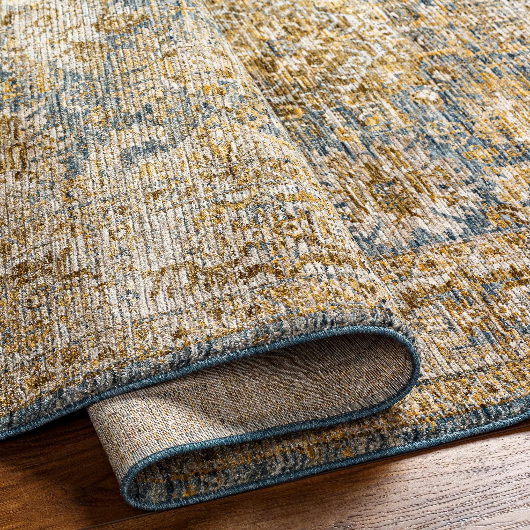 Ange Cream & Blue Rich Textured Rug by Boutique Rugs