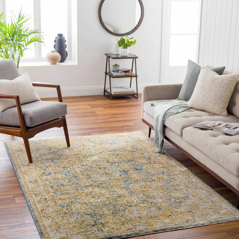 Ange Cream & Blue Rich Textured Rug by Boutique Rugs