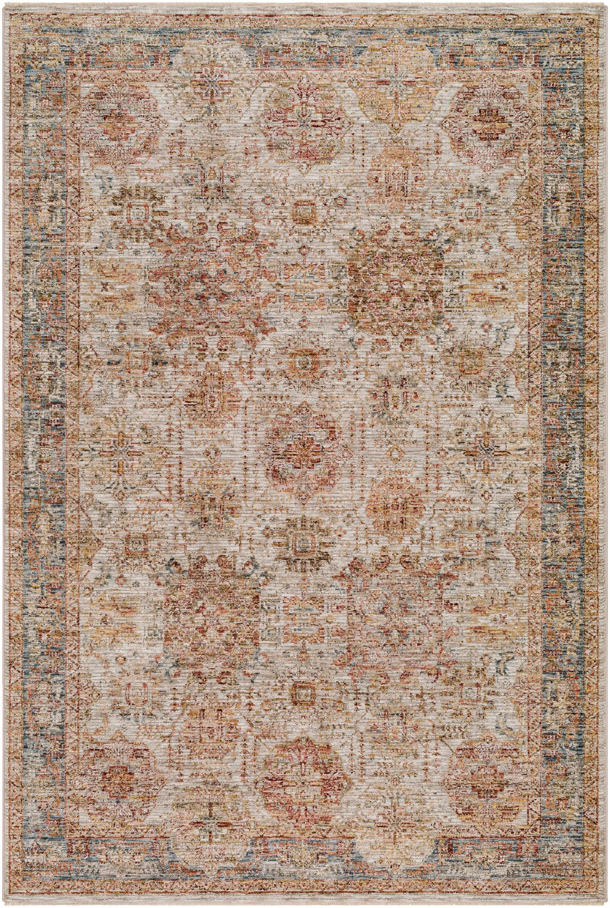 Ange Tan & Blue Rich Textured Traditional Rug by Boutique Rugs