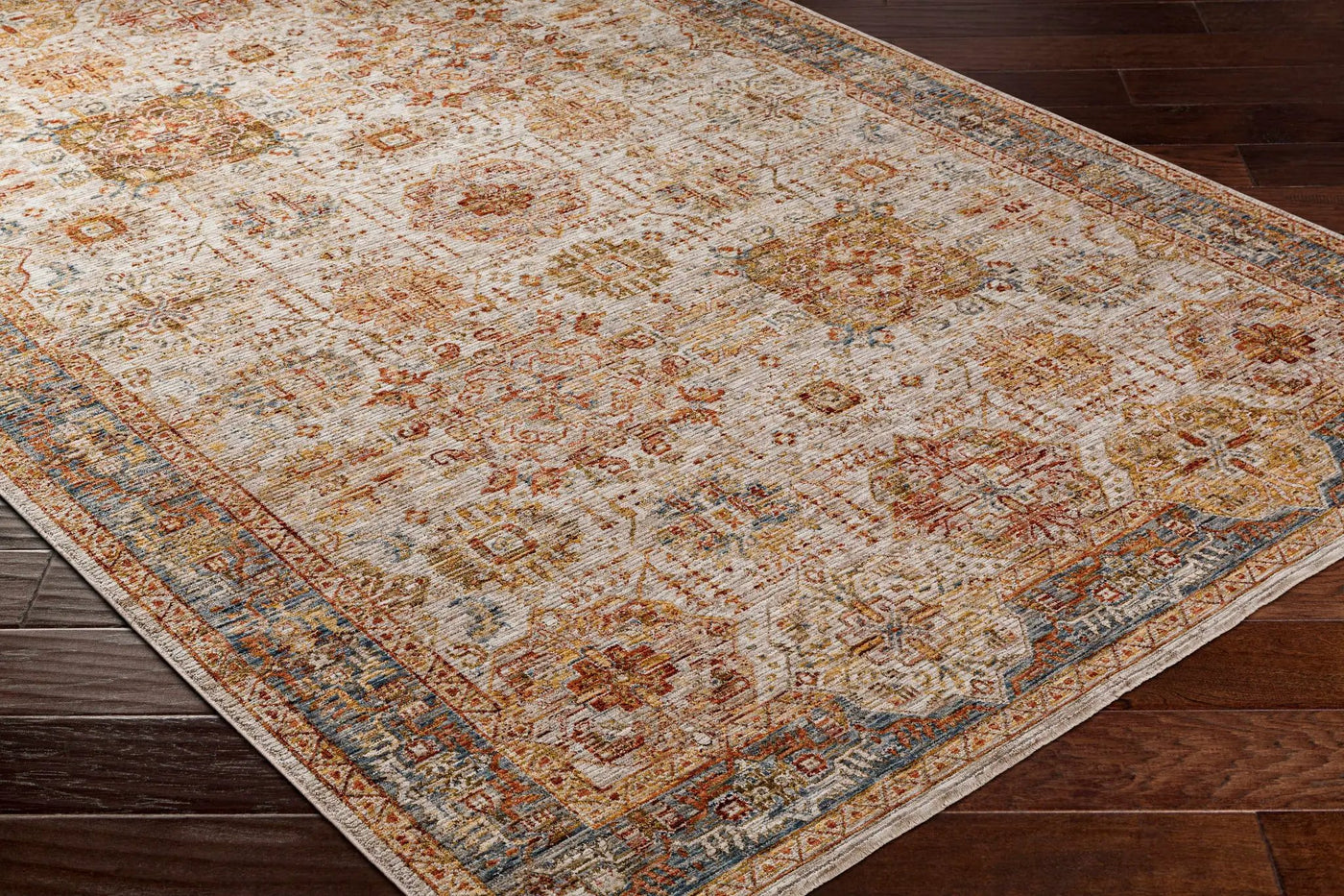 Ange Tan & Blue Rich Textured Traditional Rug by Boutique Rugs