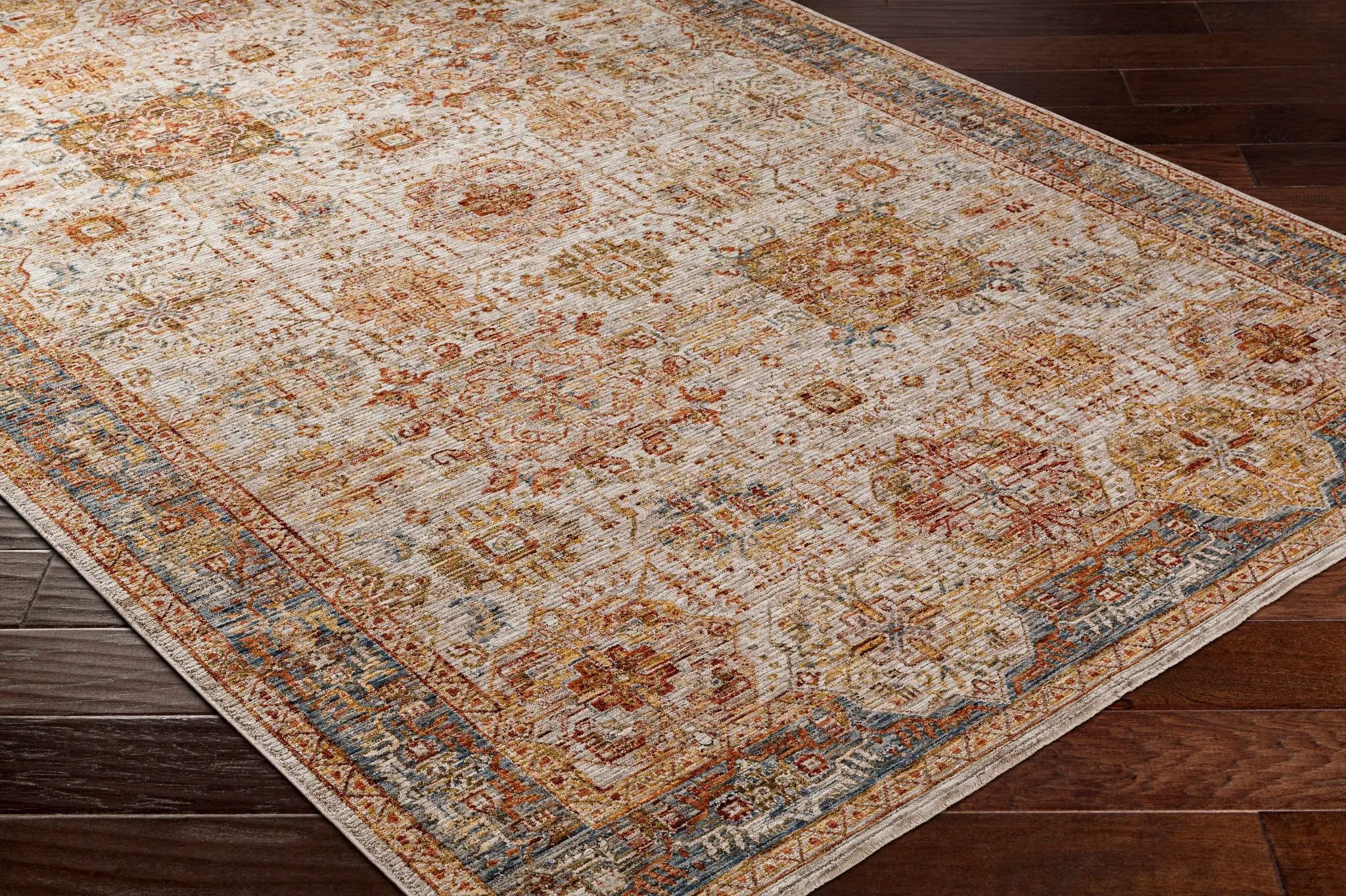 Ange Tan & Blue Rich Textured Traditional Rug by Boutique Rugs