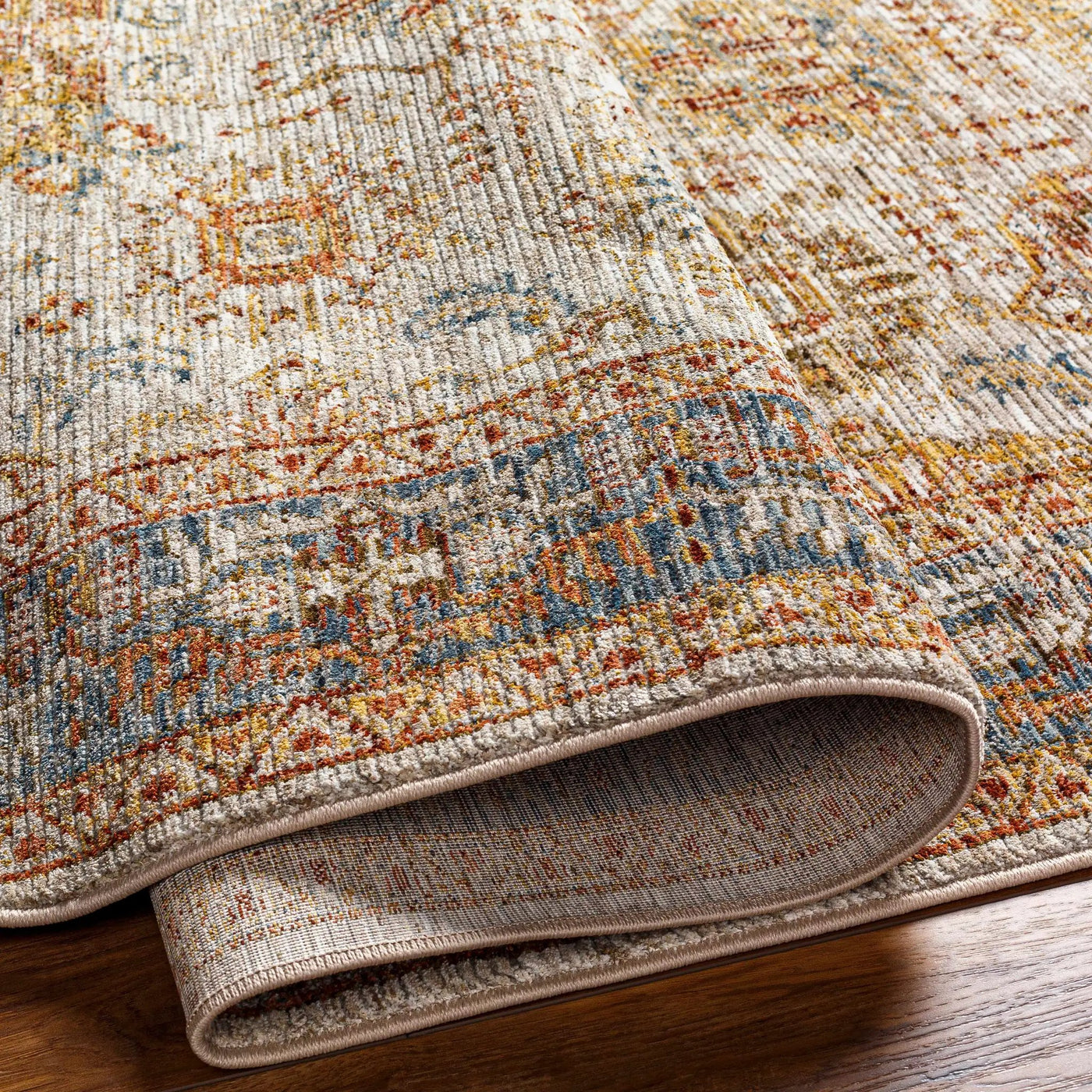 Ange Tan & Blue Rich Textured Traditional Rug by Boutique Rugs