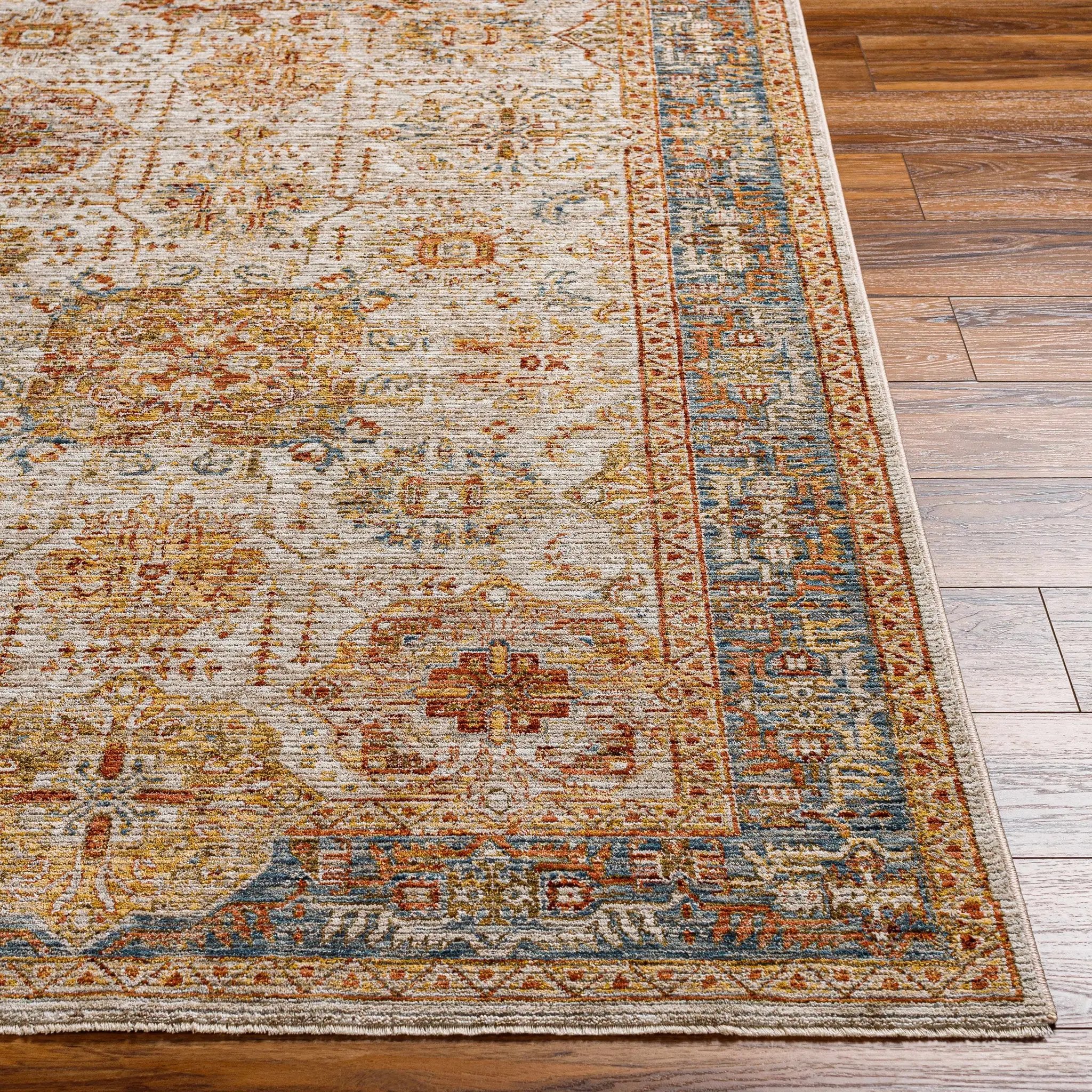 Ange Tan & Blue Rich Textured Traditional Rug by Boutique Rugs