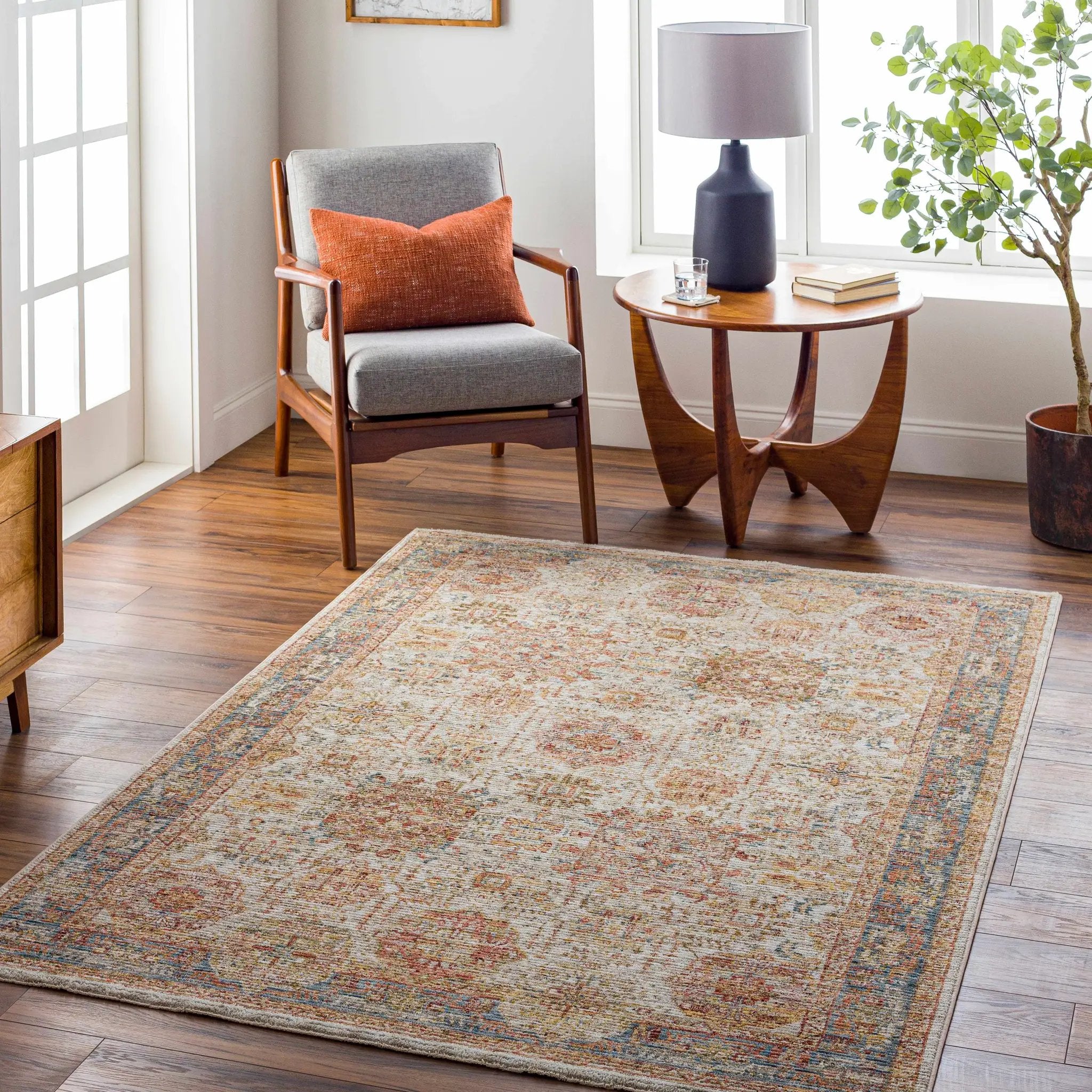 Ange Tan & Blue Rich Textured Traditional Rug by Boutique Rugs