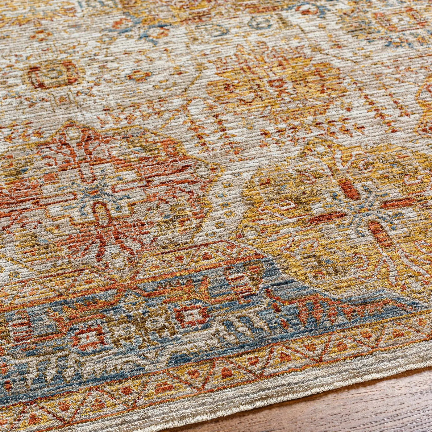 Ange Tan & Blue Rich Textured Traditional Rug by Boutique Rugs