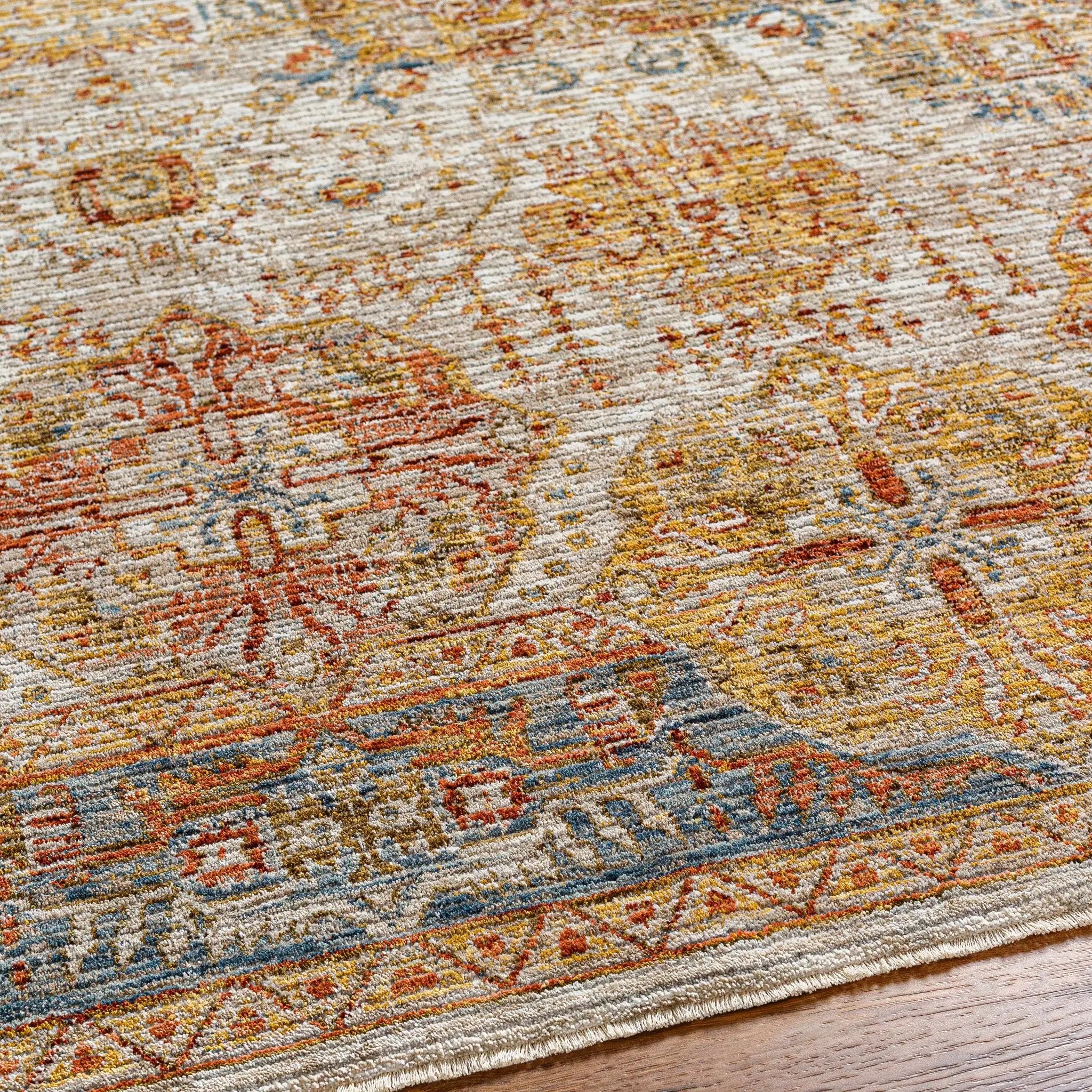 Ange Tan & Blue Rich Textured Traditional Rug by Boutique Rugs