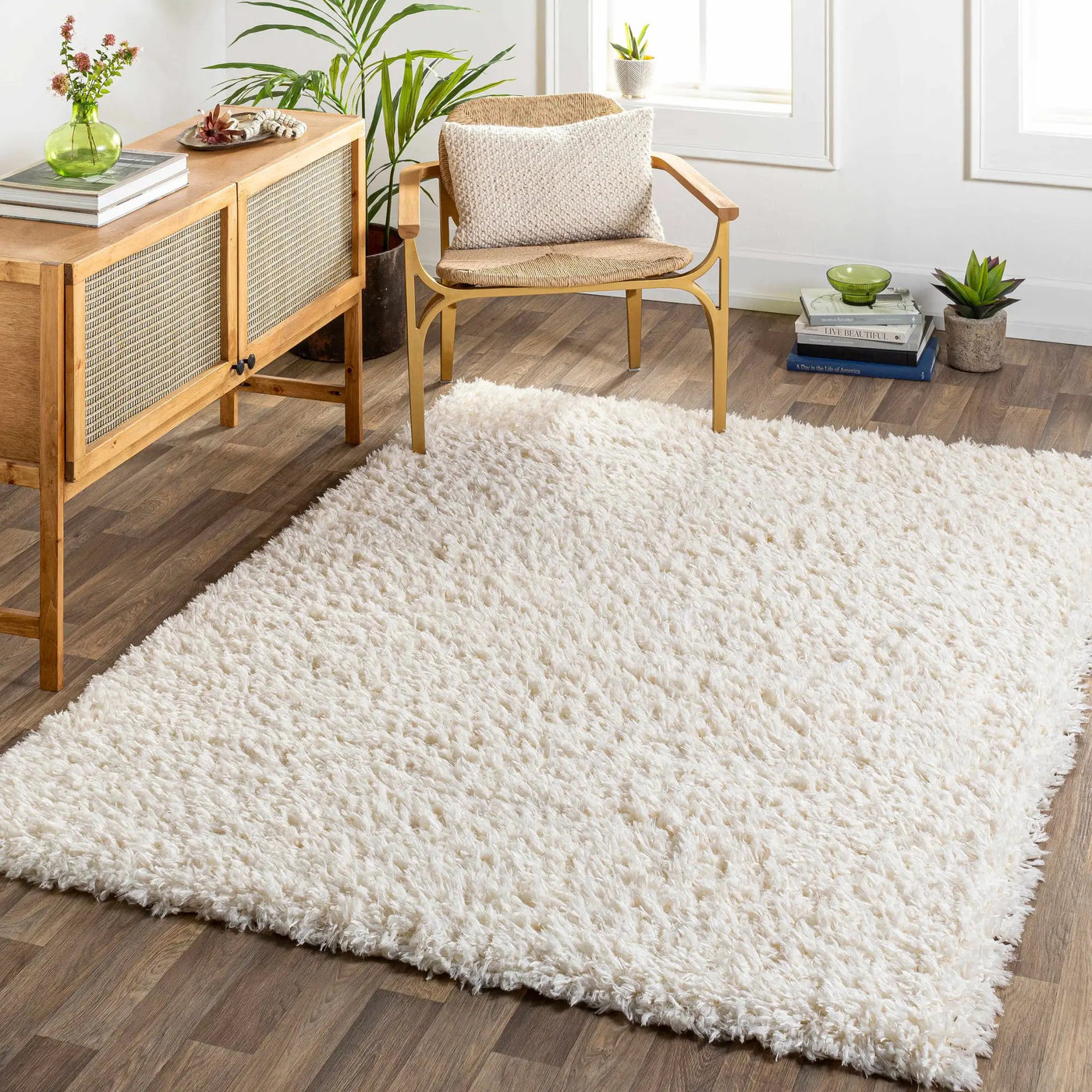 Siari Solid Cream Plush Rug by Boutique Rugs