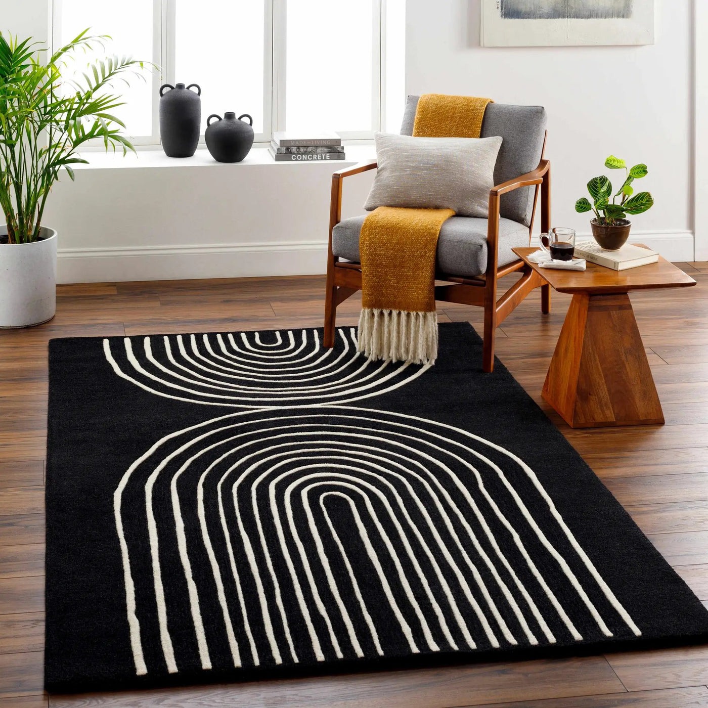 Fuat Black Wool Rug by Boutique Rugs