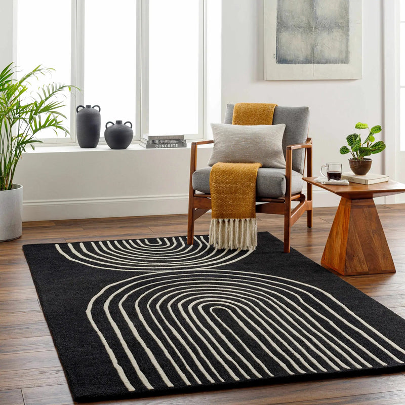 Fuat Black Wool Rug by Boutique Rugs