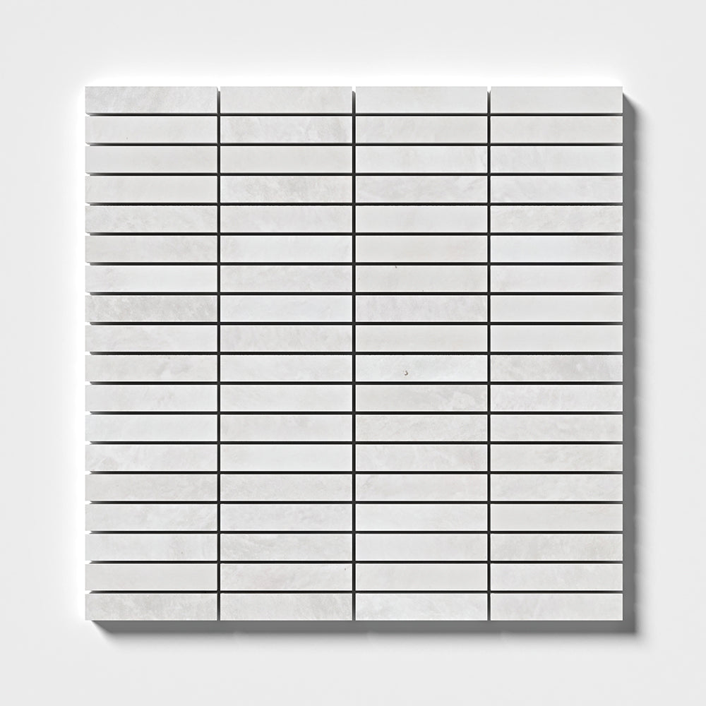 Siberian White Honed 5/8x3 Marble Mosaics 12x12 Marble Honed 12x12 Mosaics