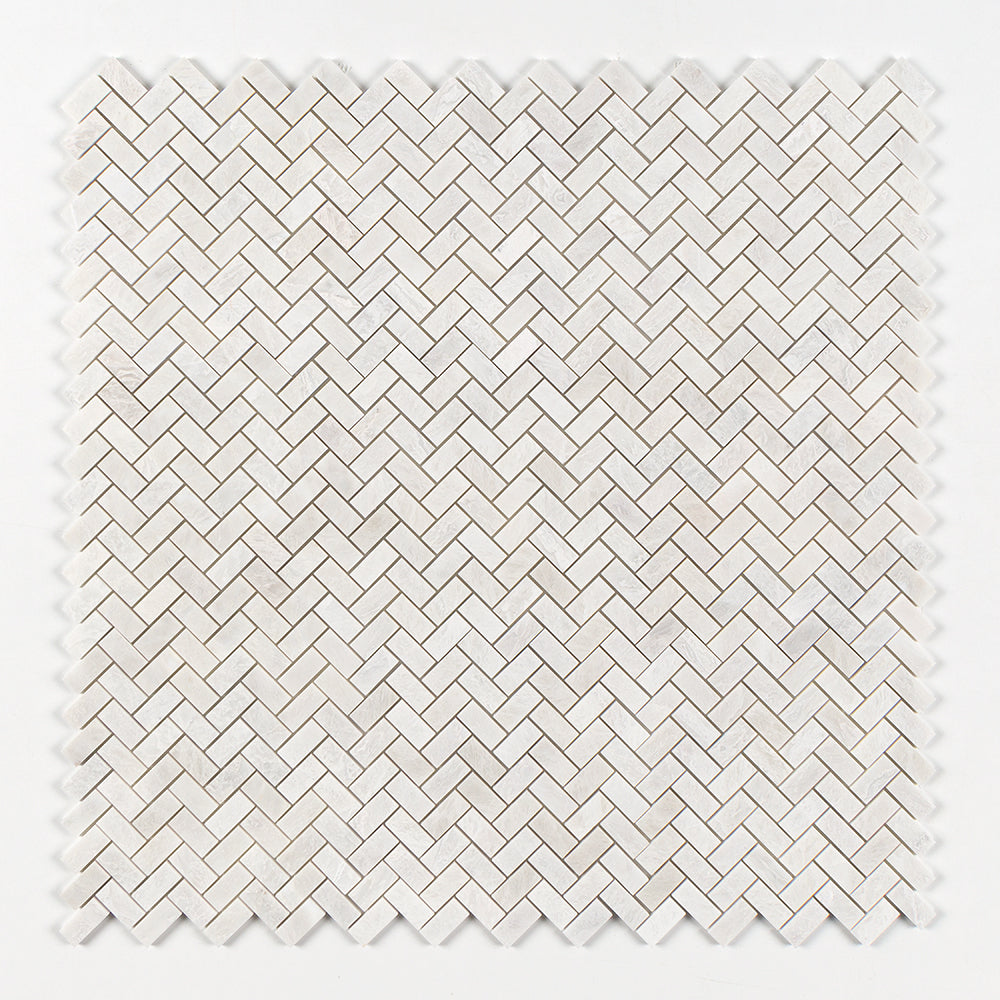 Siberian White Honed Herringbone 1x2 Marble Mosaics 11x11 Marble Honed 12x12 Mosaics — 1