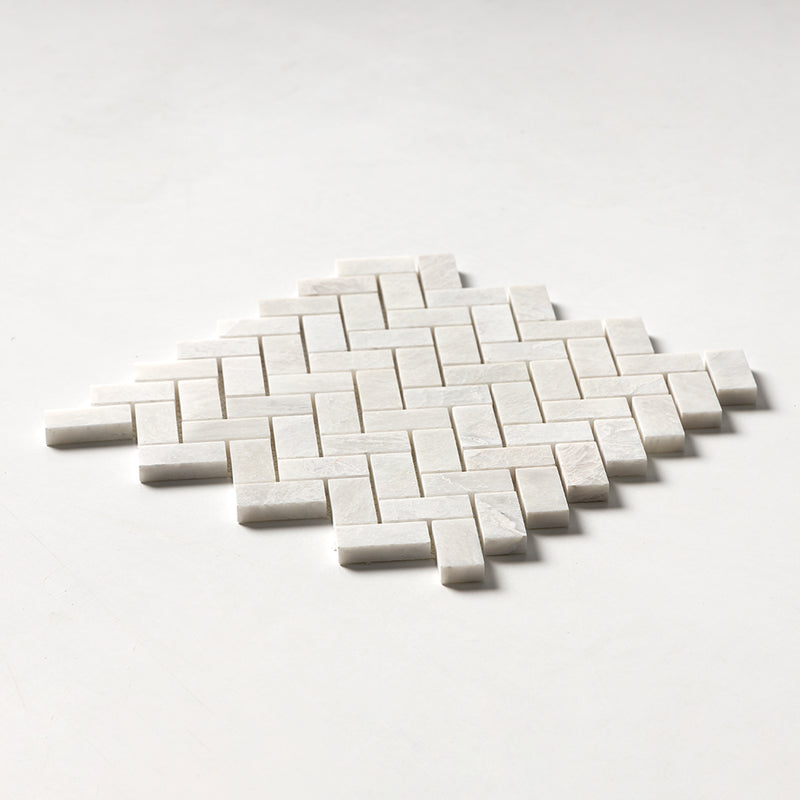 Siberian White Honed Herringbone 1x2 Marble Mosaics 11x11 Marble Honed 12x12 Mosaics — 2