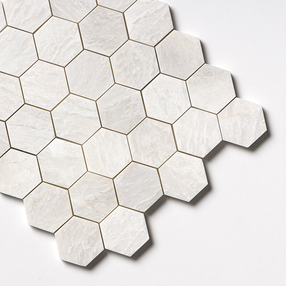 Siberian White Honed Hexagon 2x2 Marble Mosaics 10 3/8x12 Marble Honed 12x12 Mosaics — 3