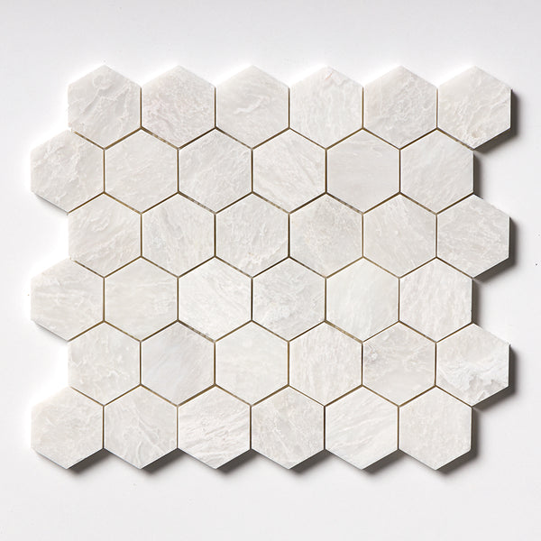 Siberian White Honed Hexagon 2x2 Marble Mosaics 10 3/8x12