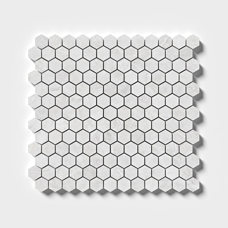 Siberian White Honed Hexagon Marble Mosaics 11 1/2x12 1/4 Marble Honed 12x12 Mosaics