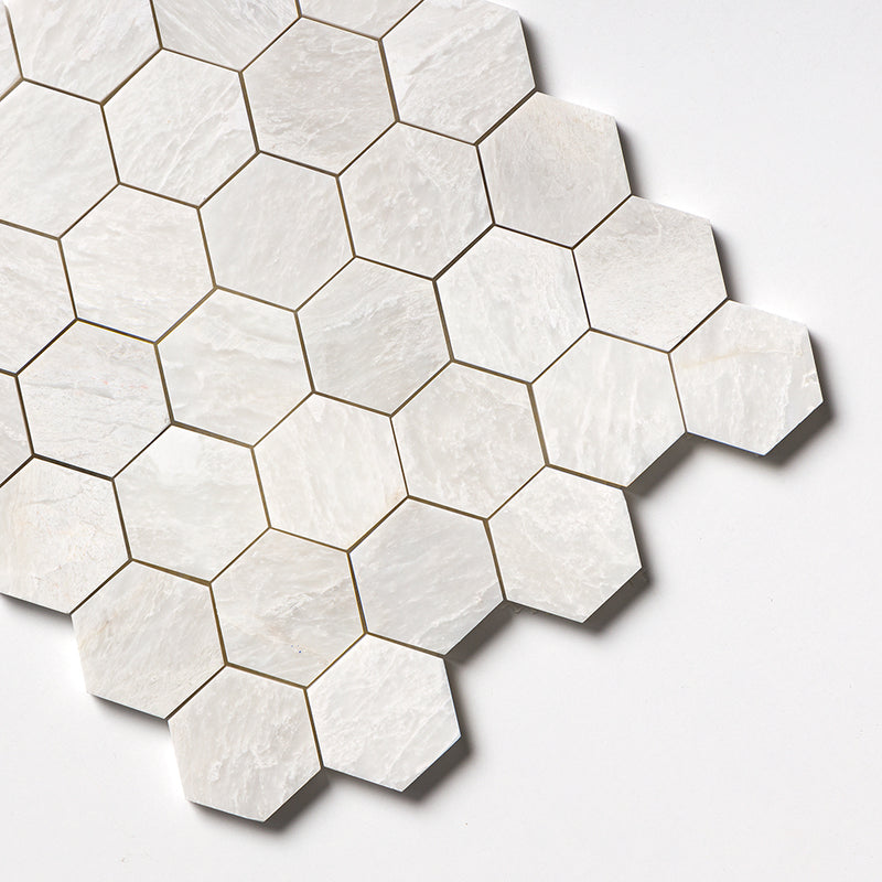 Siberian White Polished Hexagon Marble Mosaics 10 3/8x12 Marble Polished 12x12 Mosaics — 3
