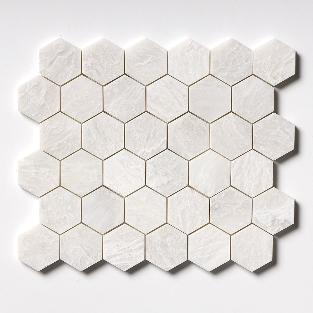 Siberian White Polished Hexagon Marble Mosaics 10 3/8x12 Marble Polished 12x12 Mosaics