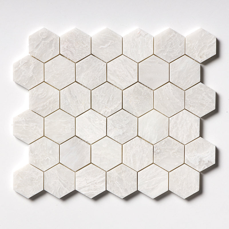 Siberian White Polished Hexagon Marble Mosaics 10 3/8x12 Marble Polished 12x12 Mosaics