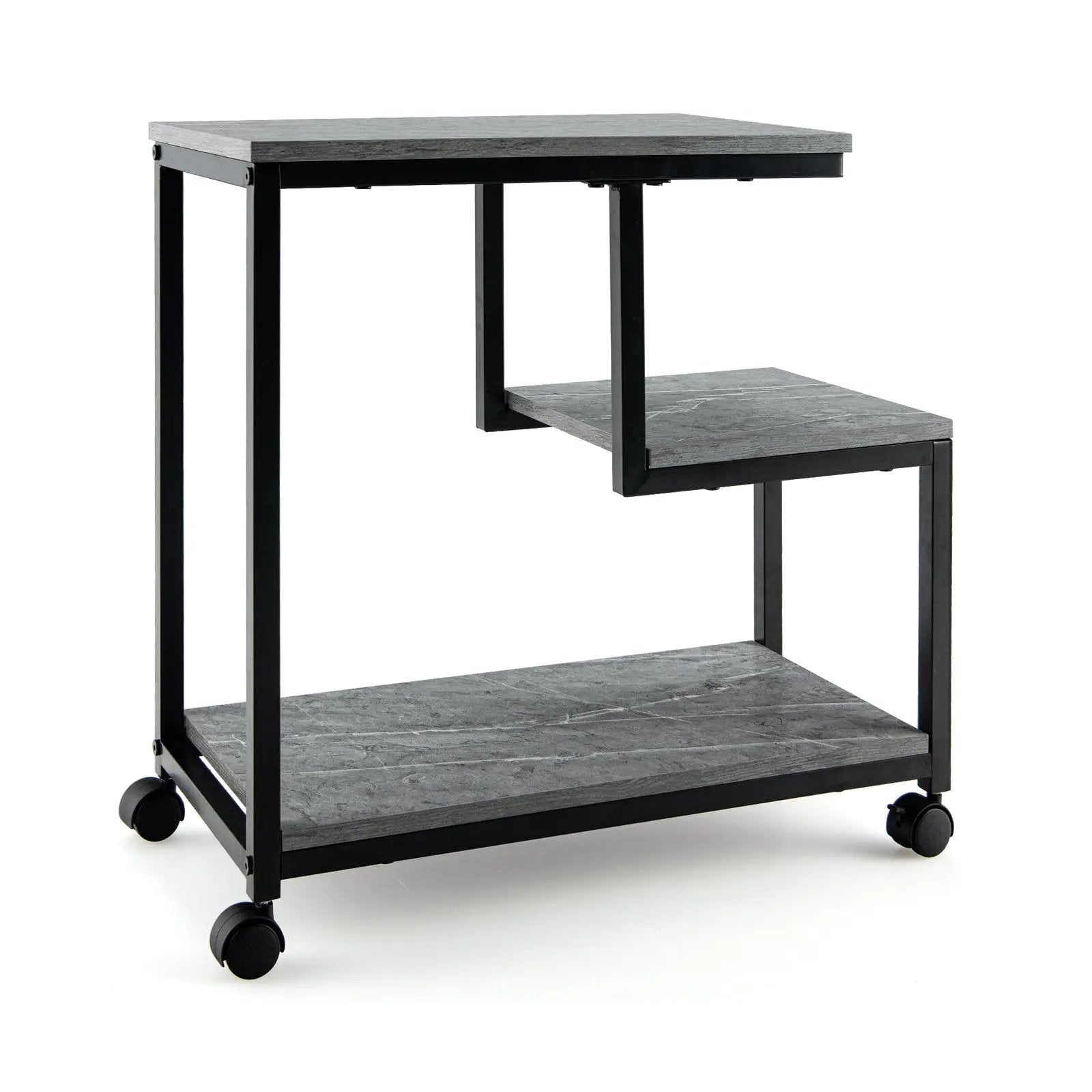 3-Tier Side Table with Storage and Universal Casters for Living Room and Bedroom-Black by DirectDeals