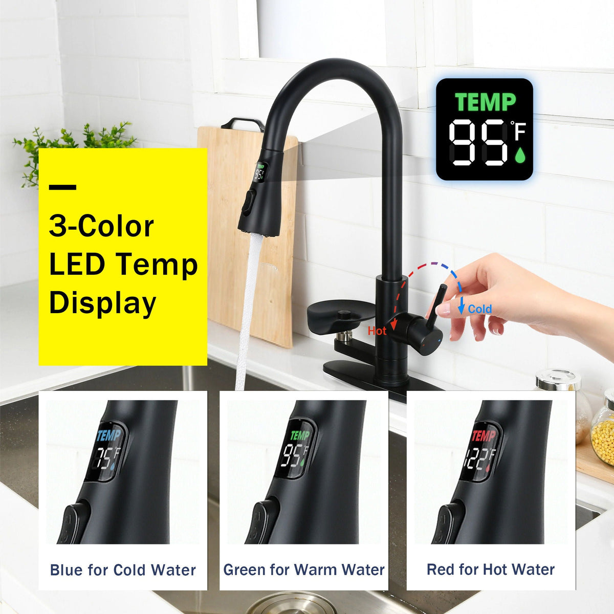 3-In-1 Kitchen Faucet with LED Temperature Display, photo 3 of 4