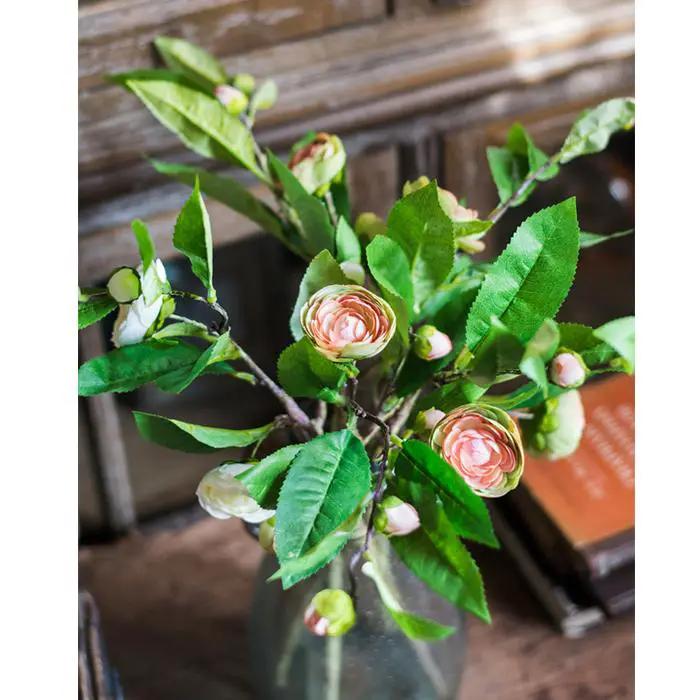 Silk Camellia Flower Leaf Stem in Champagne Pink or Purple by RusticReach