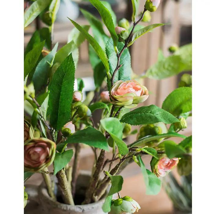 Silk Camellia Flower Leaf Stem in Champagne Pink or Purple by RusticReach