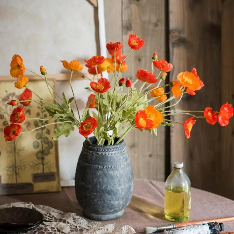 Silk Common Poppy Flower Stem 22" Tall by RusticReach
