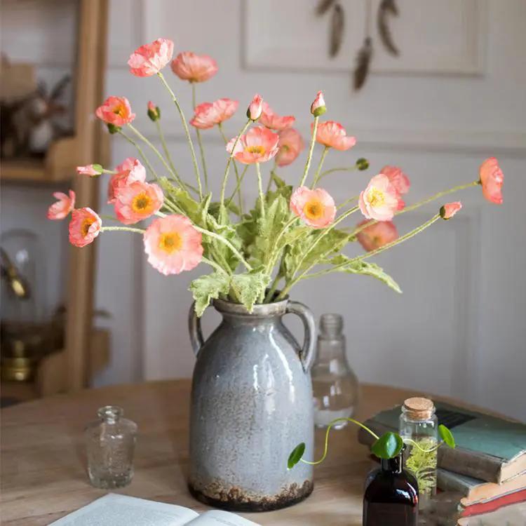 Faux Silk Silk Common Poppy Flower Stem in Pink or White 22" Tall by RusticReach