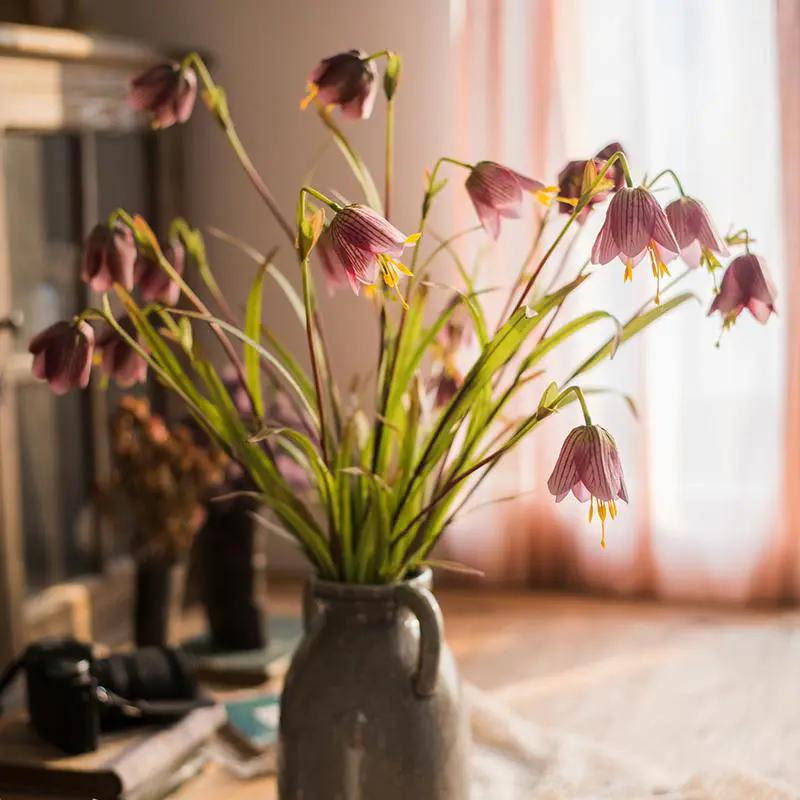 Faux Silk Fritillaries Lily Flower Stem in Pink or Purple 26" Tall by RusticReach