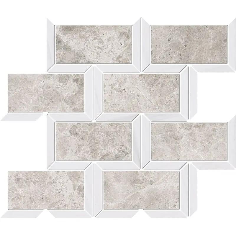 Silver Clouds, Snow White Multi Finish Cascade Marble Mosaics 9 5/8x11 13/16 by Stonetiledepot