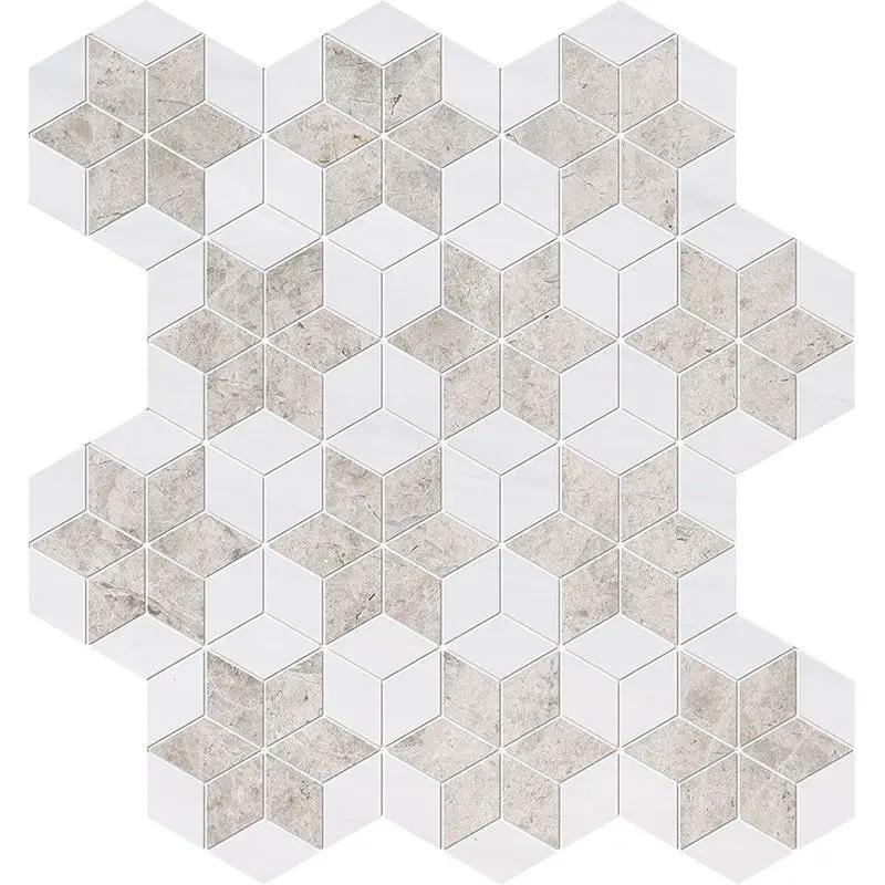 Silver Clouds, Snow White Multi Finish Stars Marble Mosaics 14 3/16x14 15/16 by Stonetiledepot