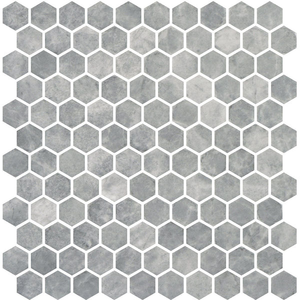 Silver Honed Hexagon Glass Mosaics 11 3/4x11 1/2
