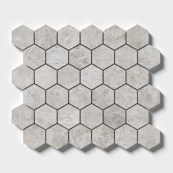 Silver Mystique Polished Hexagon Marble Mosaics 10 3/8x12